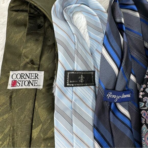 Lot of 9 vintage assorted blue green printed striped ties - Picture 6 of 9